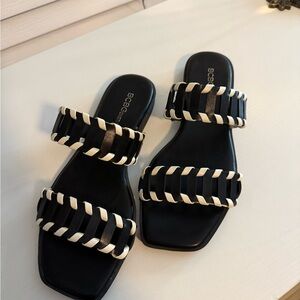 BCBG Black and White Braided Sandals